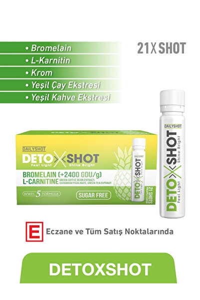 DAILYSHOT DetoxShot Bromelain, L-Karnitin, Krom, Yeşil Çay-Yeşil Kahve Ç. İçe...