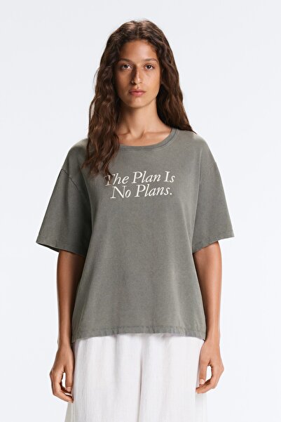 Oysho Yazılı pamuklu karışımlı kısa kollu boxy t-shirt