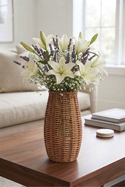 Bayev Riva-01 Rattan Vase Decorative Desktop Flower Holder Multi-Purpose Wove...