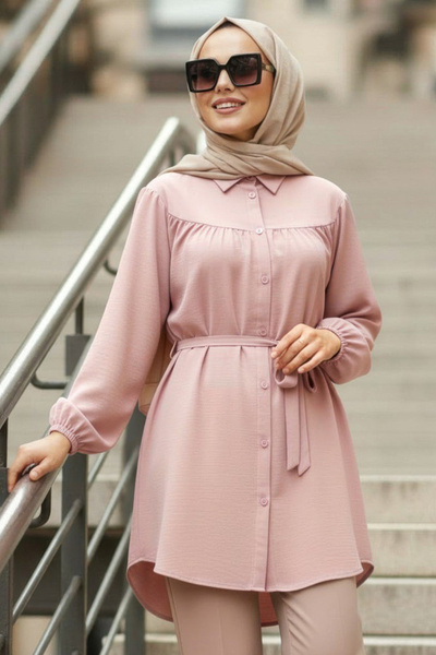 N.S NEVA STYLE Düğmeli Pudra Tesettür Tunik 10184PD