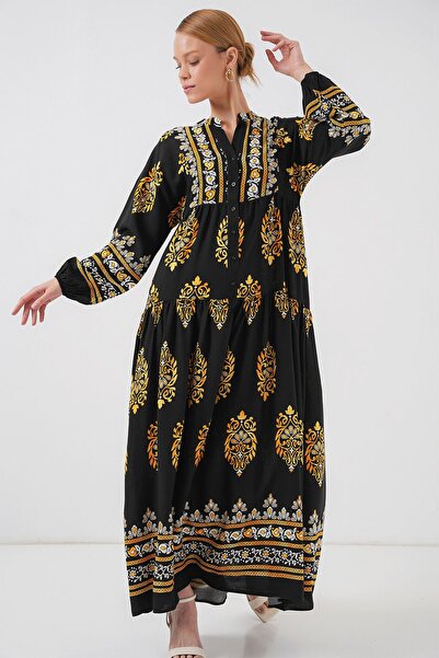 Hiccup Bdart Buttoned V-Neck Patterned Maxi Dress