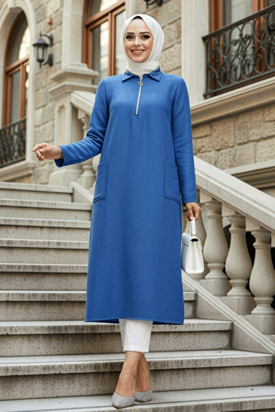 N.S NEVA STYLE Cepli İndigo Mavisi Tesettür Tunik 4771IM