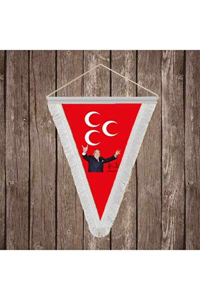 puntodizayn Alpaslan Türkeş Üç Hilal Kırmızı Beyaz Saçaklı Üçgen Flama Bayrak...