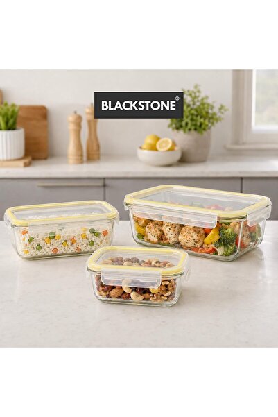 Blackstone Rectangular Glass Food Storage Container Set, 3 Pieces with Lockin...