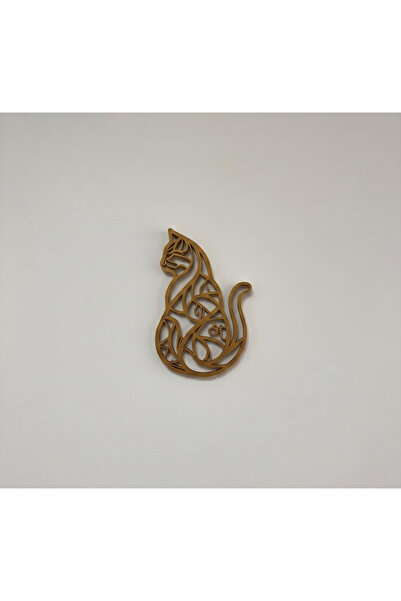 Modern 3D Tasarım Kedi Figürü Duvar Dekoru - Minimalist Kedi Duvar Süsü (Altın/Ahşap Görünüm)