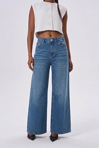 HANIQA Pantaloni de damă din denim cu croială lejeră și picior larg