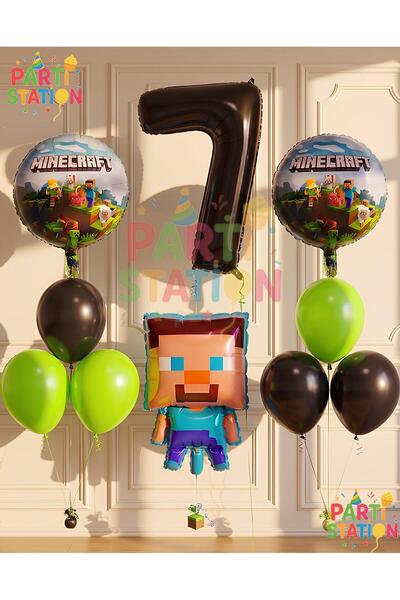 Parti Station Minecraft Konsept Doğum Günü 7 Yaş Balon Set Minecraft Parti Te...