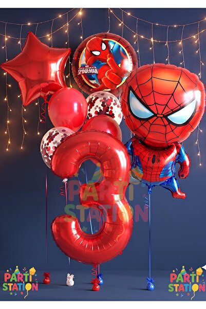 Parti Station Örümcek Adam 3 Yaş Balon Set Örümcek Adam Konsept Doğum Günü Set