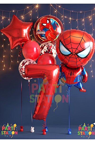 Parti Station Spiderman Örümcek Adam Konsept 7 Yaş Balon Set Spiderman Örümce...