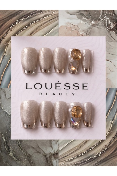 Louesse Beauty LOUÉSSE BEAUTY El Yapımı Takma Tırnak Şampanya Simli Krom Uçlu...