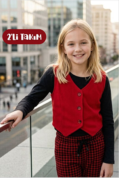 Hilal Akıncı Kids Vestă cu ștampilă pentru fetiță, model negru Badi Houndstoo...
