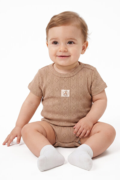 bebegen Baby Boy Brown Bear Embroidered Jacquard Jumpsuit