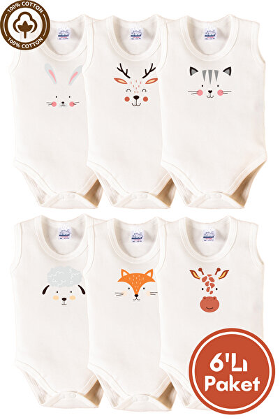 miniel organic Unisex 100% Organic Cotton Animal Figured 3-6-9-12 Months 6-Pi...