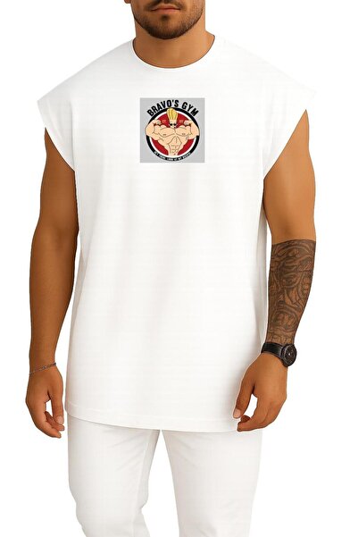 Bahriyeli Collection Oversized Johnny Bravo Gym Hall Chest Printed Tank Top