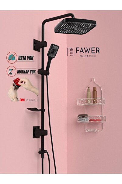 FAWER Faucet & Shower Siyah Yapışkan Ayaklı Yağmurlama Robot Duş Seti