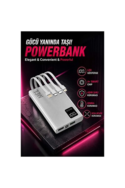 MetaForce 20.000 mAh 33W Hızlı Şarj Kendinden 4 Kablolu Led Ekranlı Tüm Cihaz...