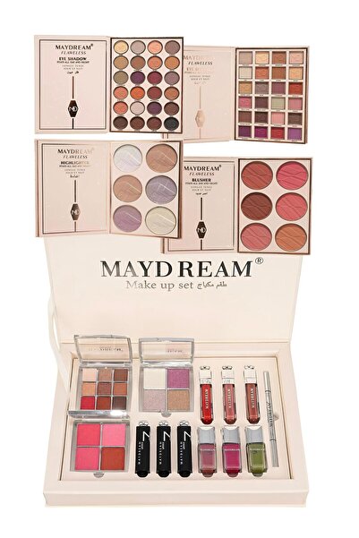 MAYDREAM مجموعة مكياج باللون البيج مع ظلال عيون + هايلايتر + أحمر خدود