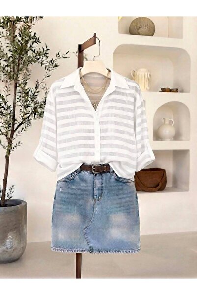 sumoda Women's Shirt Linen-Look Comfortable Fit Casual Sporty-Chic Summer Shirt