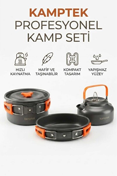 kamptek kamp teknolojisi Kamptek 3 Parça Kamp Yemek Pişirme Seti - Katlanabil...