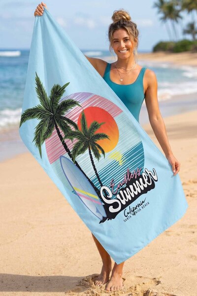 VEVİEN HOME منشفة شاطئ مطبوعة رقمية من Endless Summer مقاس 75 × 150 سم