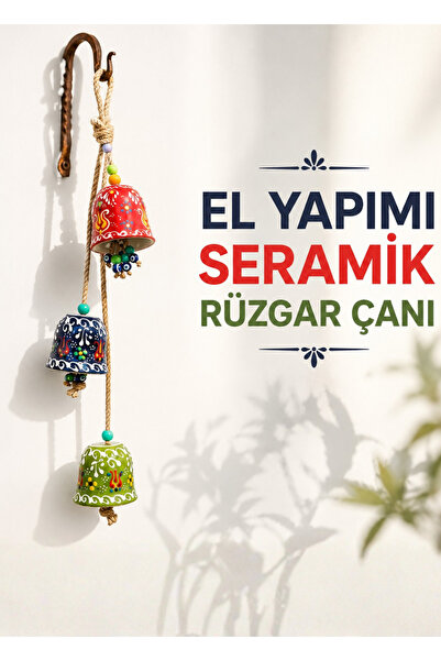 EvaniLife 3'Lü Seramik El Yapımı Rüzgar Çanı Duvar Dekorayon Ürünü, Bahçe Bal...