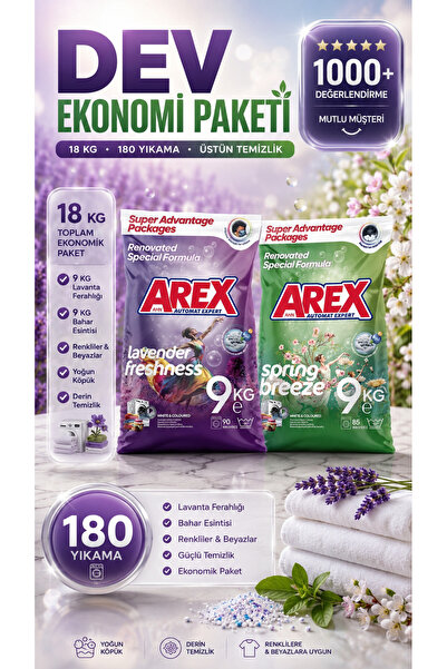 AREX "büyük Ekonomi Paketi ; Toz Çamaşır Deterjanı, Sık Yıkananlar 9KG + Beya...