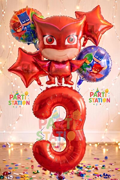 Parti Station PjMasks Baykuş Kız 3 Yaş Konsept Doğum Günü Balon Set Pijamaske...