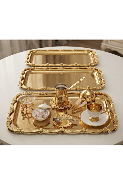 Elzemm store 3 ADET GOLD RENK BÜYÜK DİKDÖRTGEN ÇERÇEVELİ MODEL SERVİS VE SUNU...
