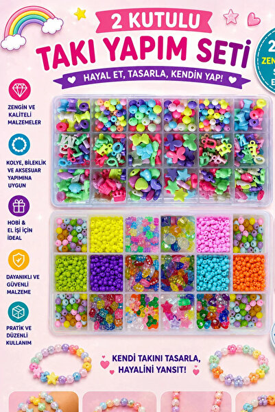 By MO Accessories Mega 2'li Kutuda Takı Yapma Seti Boncuk Hobi Seti Rengarenk...