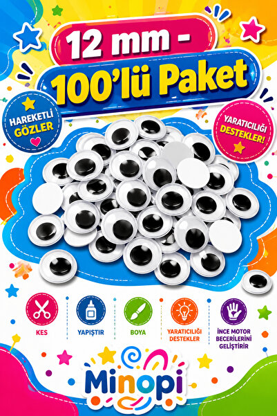 Minopi Oynar Göz Siyah 12 mm 100'lü Paket Oynayan Göz Hobi Tasarım Anasınıfı ...