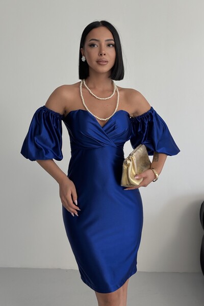 ALFUDO Moda Collection Rochie de seară mini bodycon cu mâneci balon albastru ...