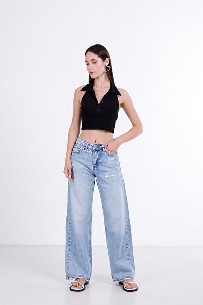 i8 Denim Wide Leg Jean with Ripped Detail
