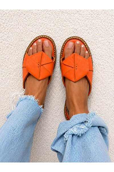 GHENCH Magy Orange Genuine Leather Women's Slippers