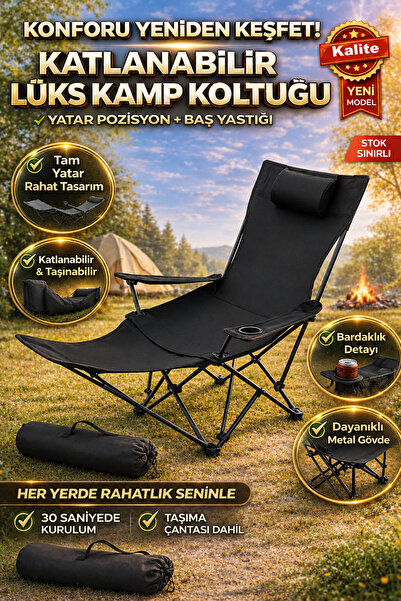 POBO YT00 Şezlong sandalye Yatabilen Kamp Sandalyesi Şezlong Tipi Katlanır Ko...
