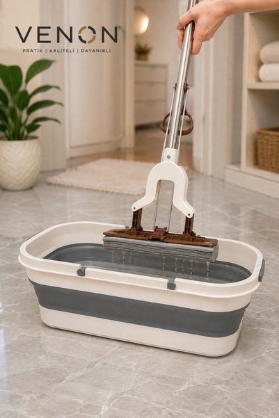 VENON Temizlik Kovası Katlanır Kova Dikdörtgen Kova Taşıma Kulplu || 55 x 25 || Yükseklik 16 Cm || TEKERLEKLİ KOVA || Taşıma Sepeti, Çamaşır Sepeti, Temizlik Kovası, Katlanır Leğen, Ev Düzenleyici, Banyo