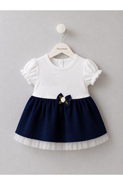 neocotton Astarlı Kol Ucu Lastikli Kız Bebek Kısa Kol Elbise