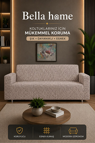 Bella Home Altınkoza Maksi Stil Strech Koltuk Örtüsü (3+3+1+1) - Likralı - La...