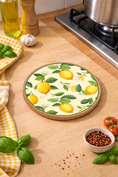 Lemon Patterned Mushroom Final Pot Pan Coaster 19cm Diameter 1cm Thickness