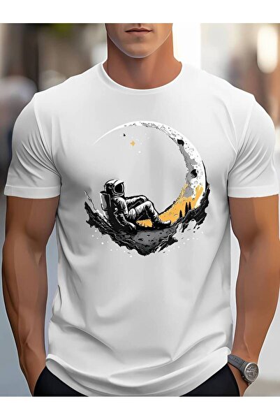 Pink Sky Grafika usamljenog astronauta Štampano Mesečeva strana T-shirt