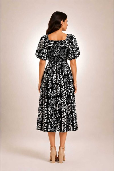 HC Kids Wear Çiçek Desenli Büyük Beden Midi Elbise