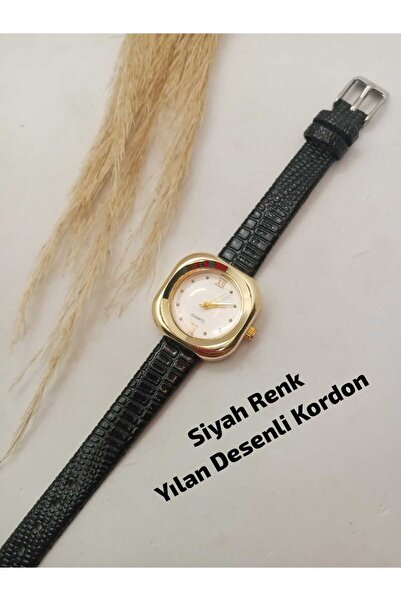 Spectrum Vintage Model Black Color Strap Women's Wristwatch, Gold Color Case,...