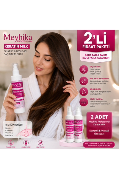 MEYHİKA PROFESSİONAL Tüm Saç Tiplerine Uygun Keratin Bakım Sütü 2 Adet 250 ml...