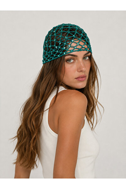 ByBurcuGuler Green Sequin Detailed Knitted Hair Accessory