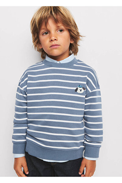 MANGO Baby Çizgili işlemeli pamuklu sweatshirt