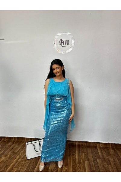 Sienna Fashion Rochie de seară cu paiete și mâneci din voal