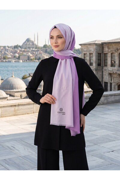 Vissona %100 Saf İpek Şal İnce Saten Vual Dokuma Degrade Desenli 90x210 Şal