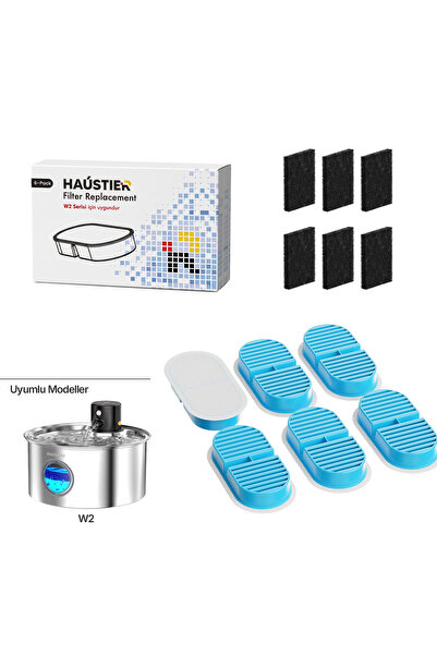 Haustier W2 Filtre Otomatik Kedi Su Sebili Uyumlu W2 Filtre Seti (6 Adet)