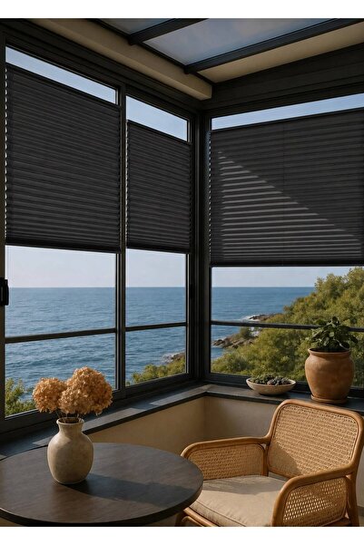 sk plised perde KATLANIR CAM BALKON PERDESİ - ANTRASİT