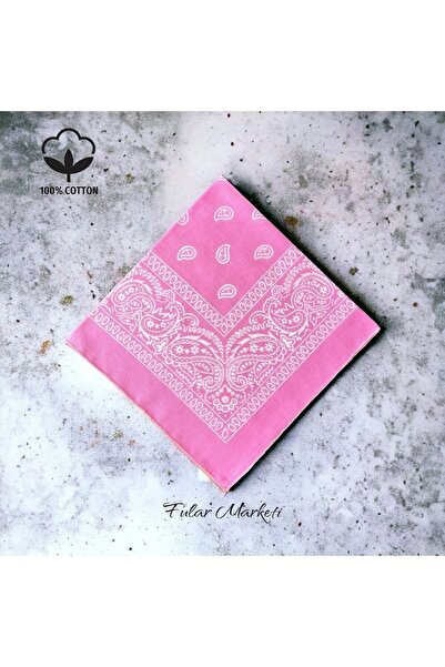 Fular Marketi 5 Al 4 Öde Kampanya %100 Pamuk Unisex Barbie Pembe Etnik Desenli Bandana (1 ADET FİYATIDIR)