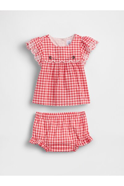 GAP Bebek Kırmızı Eyelet Gingham Outfit Set